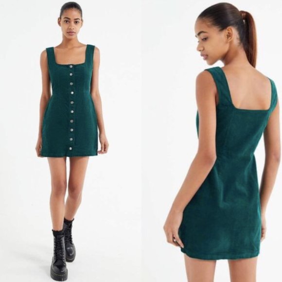 Urban Outfitters Dresses & Skirts - Urban Outfitters Dark Green Corduroy Button Down Mini Dress - Size 6